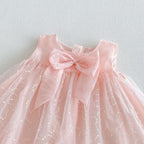 Vestido Infantil Tule Brilhante Lacinho