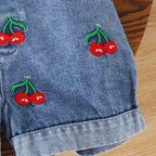 Jardineira Jeans Cerejinha + Blusinha
