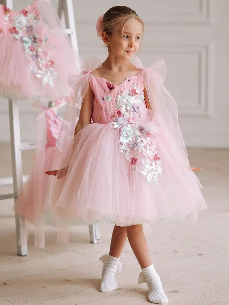 Vestido Infantil de Festa Tule Flores