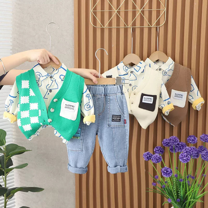 Conjunto Infanbtil 3 Peças Colete e Jeans