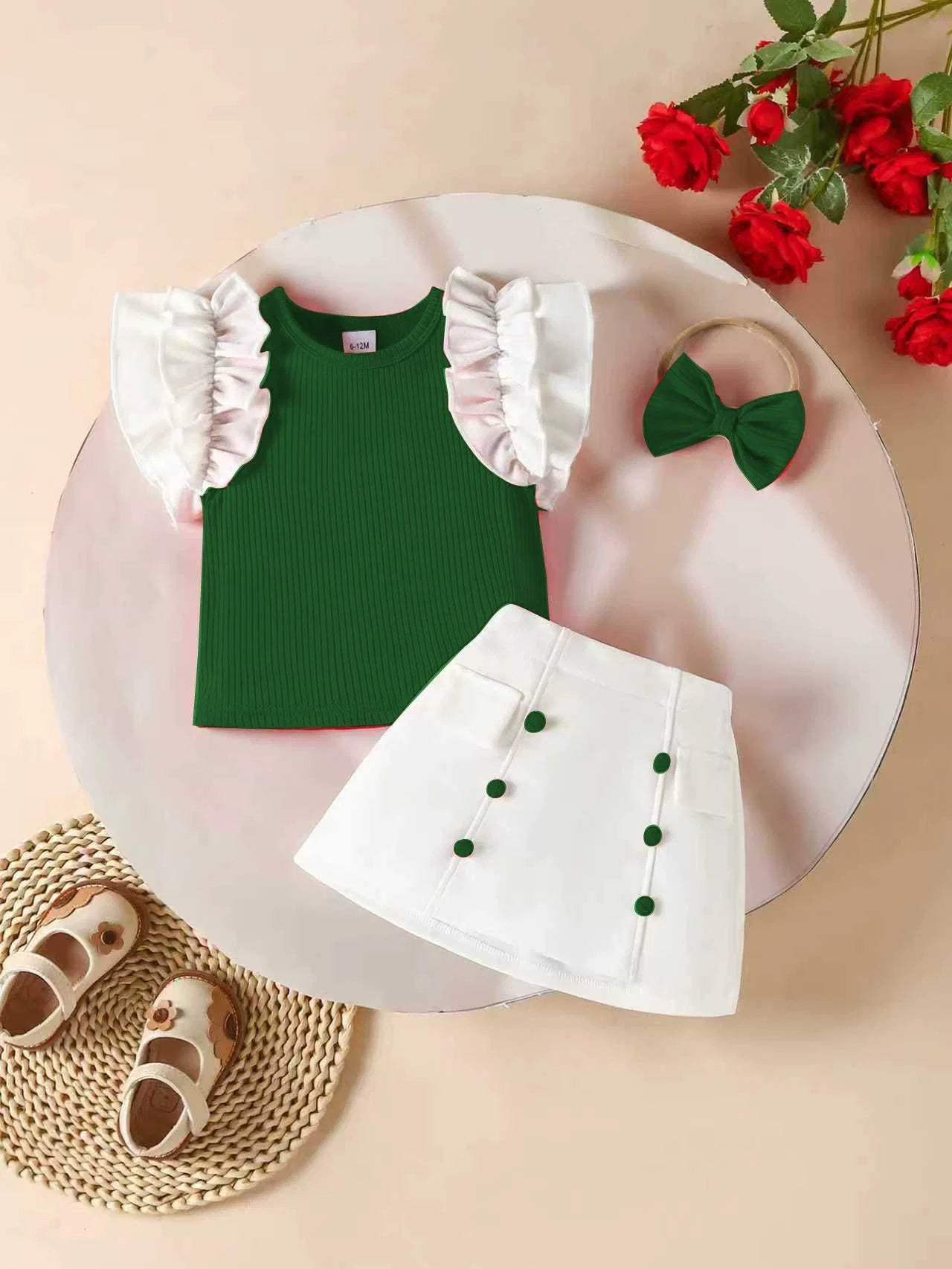 Conjunto Infantil Feminino Mangas Babadinhos e Botões