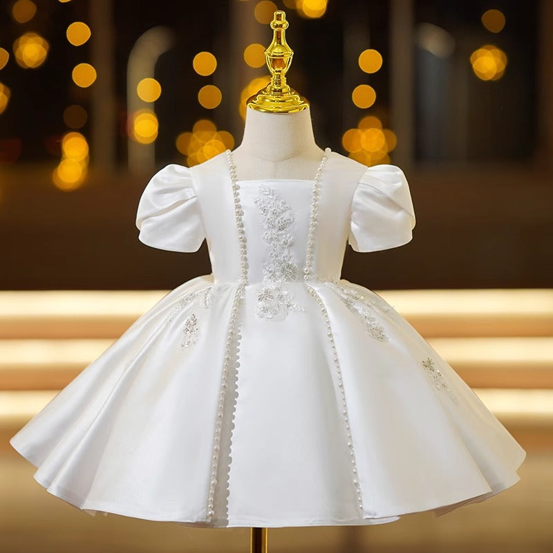 Vestido Infantil Branco Pérolas Luxo
