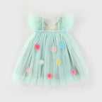 Vestido Infantil de Tule com Asas e Flores