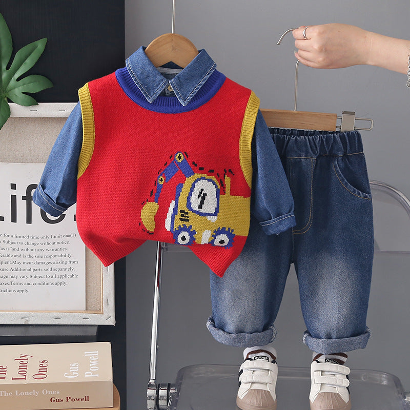 Conjunto Infantil Jeans 3 Peças Jeans Trator
