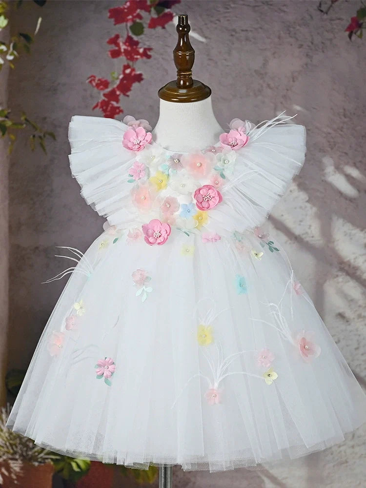Vestido Infantil Branco Flores Encanto