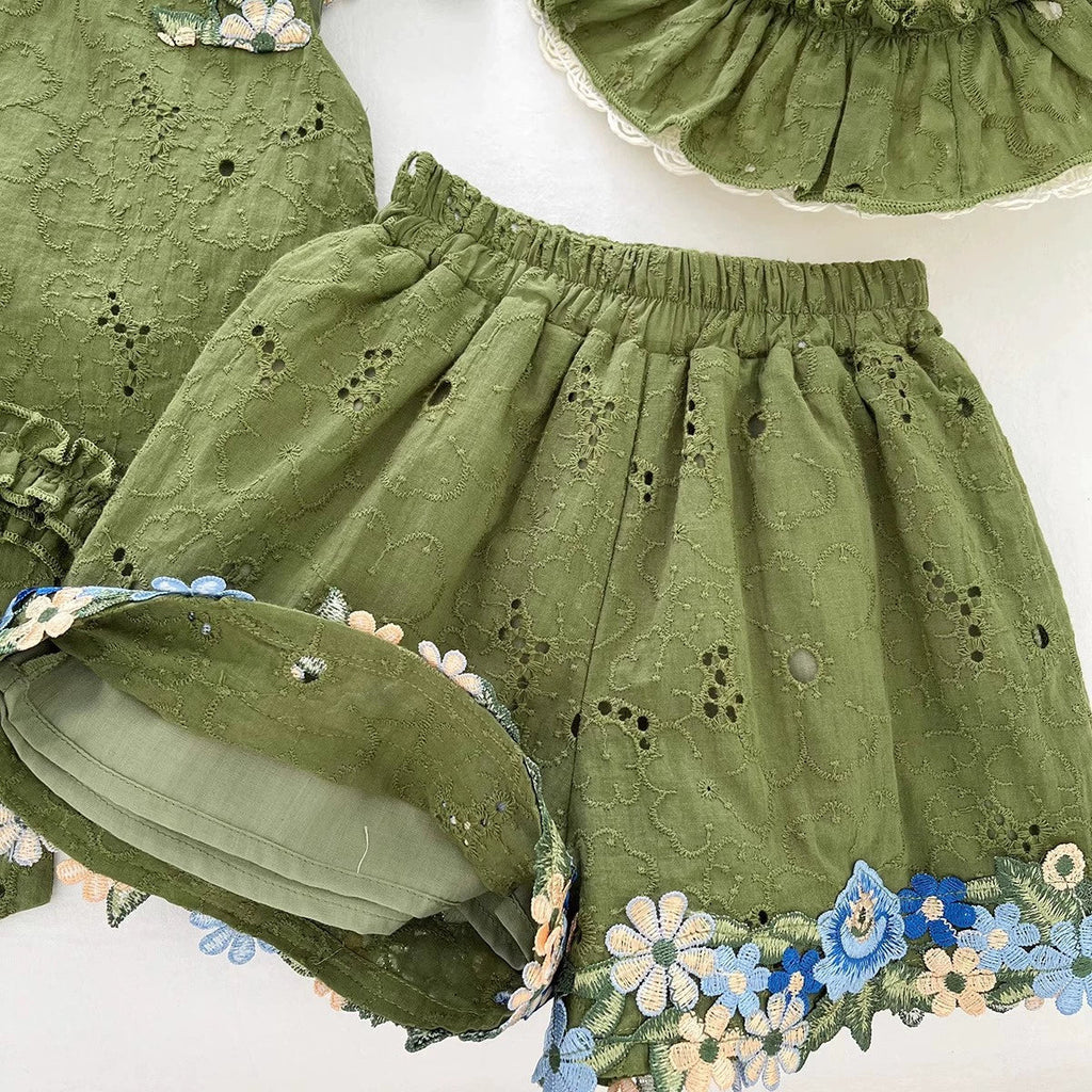 Conjunto Infantil Feminino Verde Florzinhas