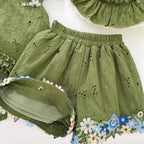 Conjunto Infantil Feminino Verde Florzinhas