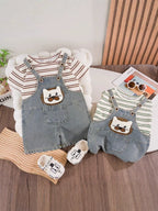 Conjunto Infantil Lístras e Jardineira Ursinho