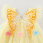 Vestido Infantil de Tule com Asas e Flores