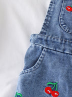 Jardineira Jeans Cerejinha + Blusinha