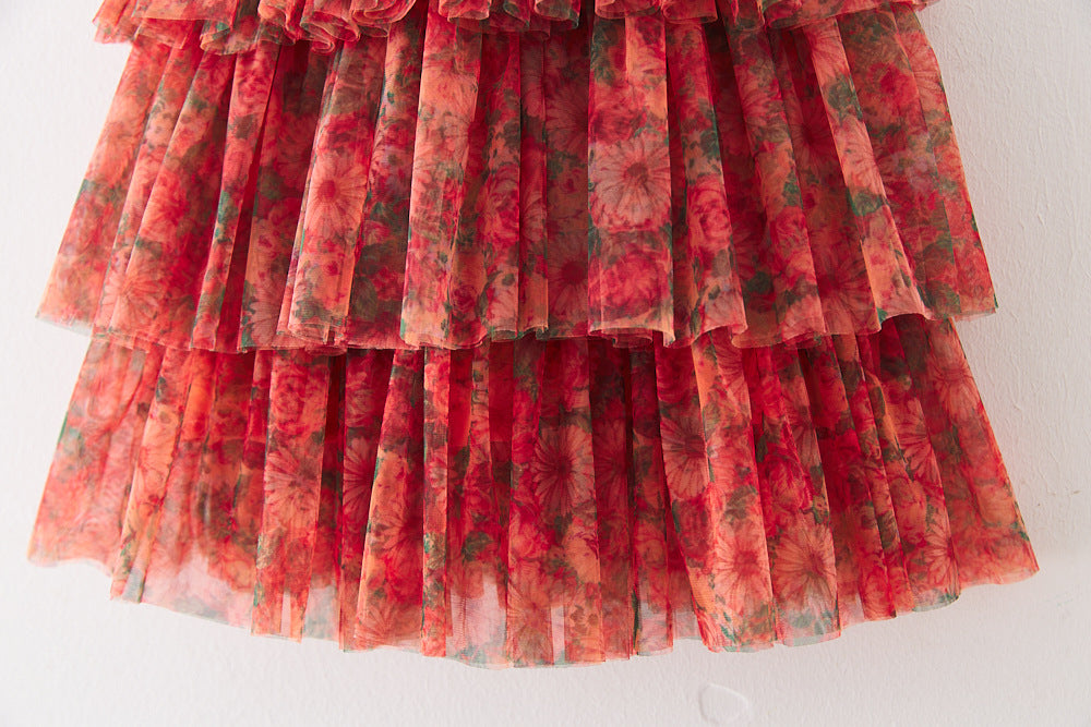 Vestido Infantil Tule Camadas com Flores