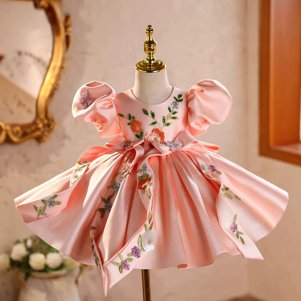 Vestido de Festa Infantil Laço e Flores