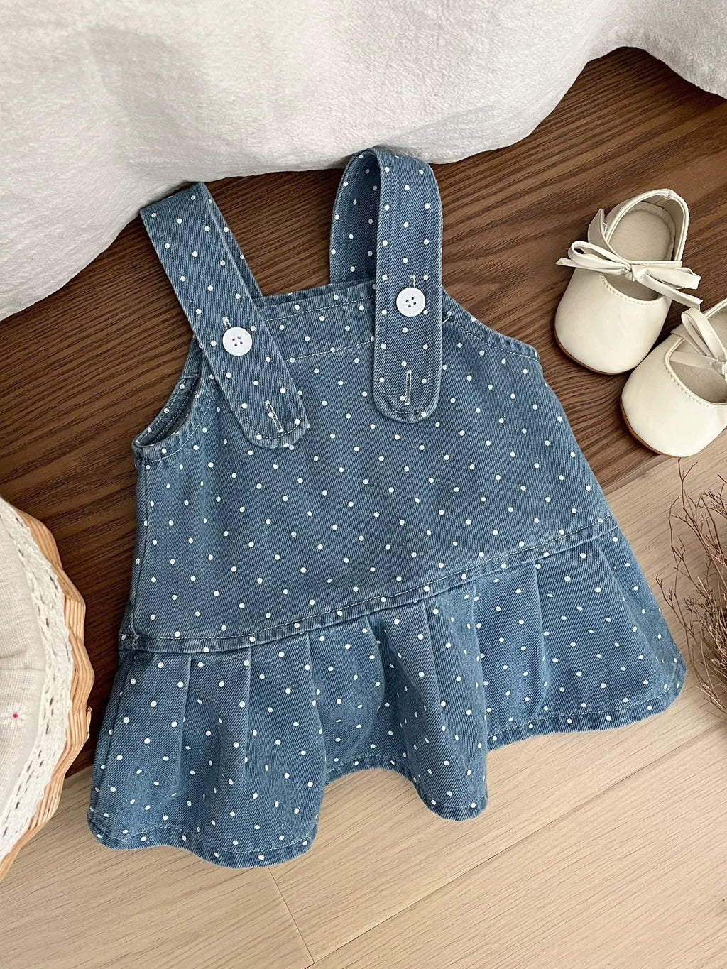 Vestido Infantil Poá + Camisa Branca