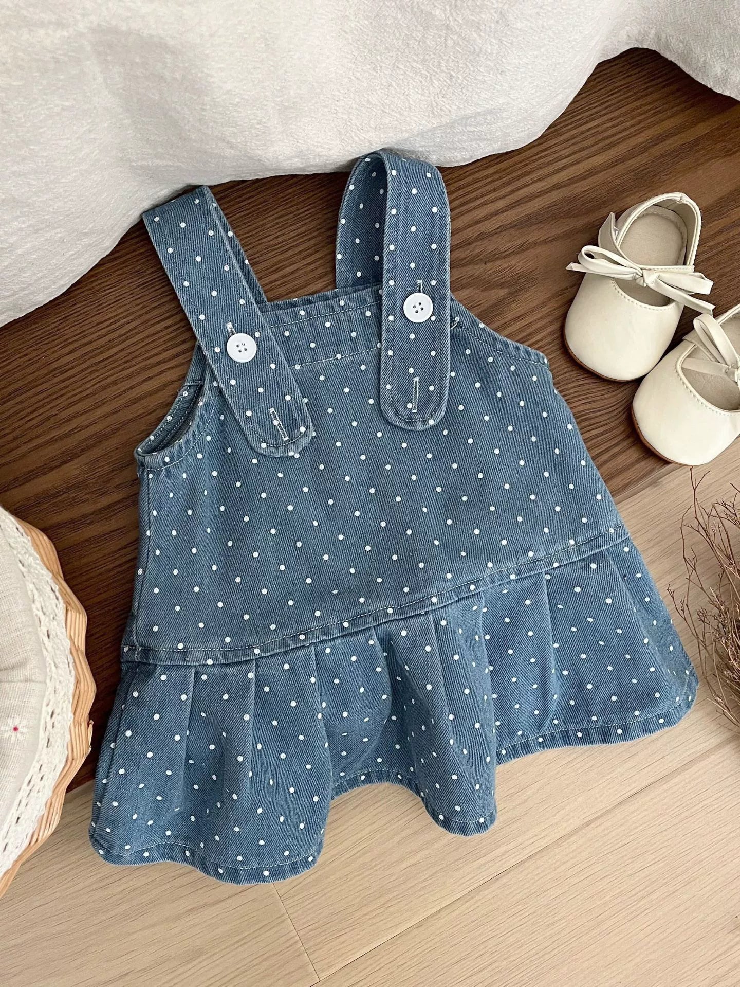 Vestido Infantil Poá + Camisa Branca