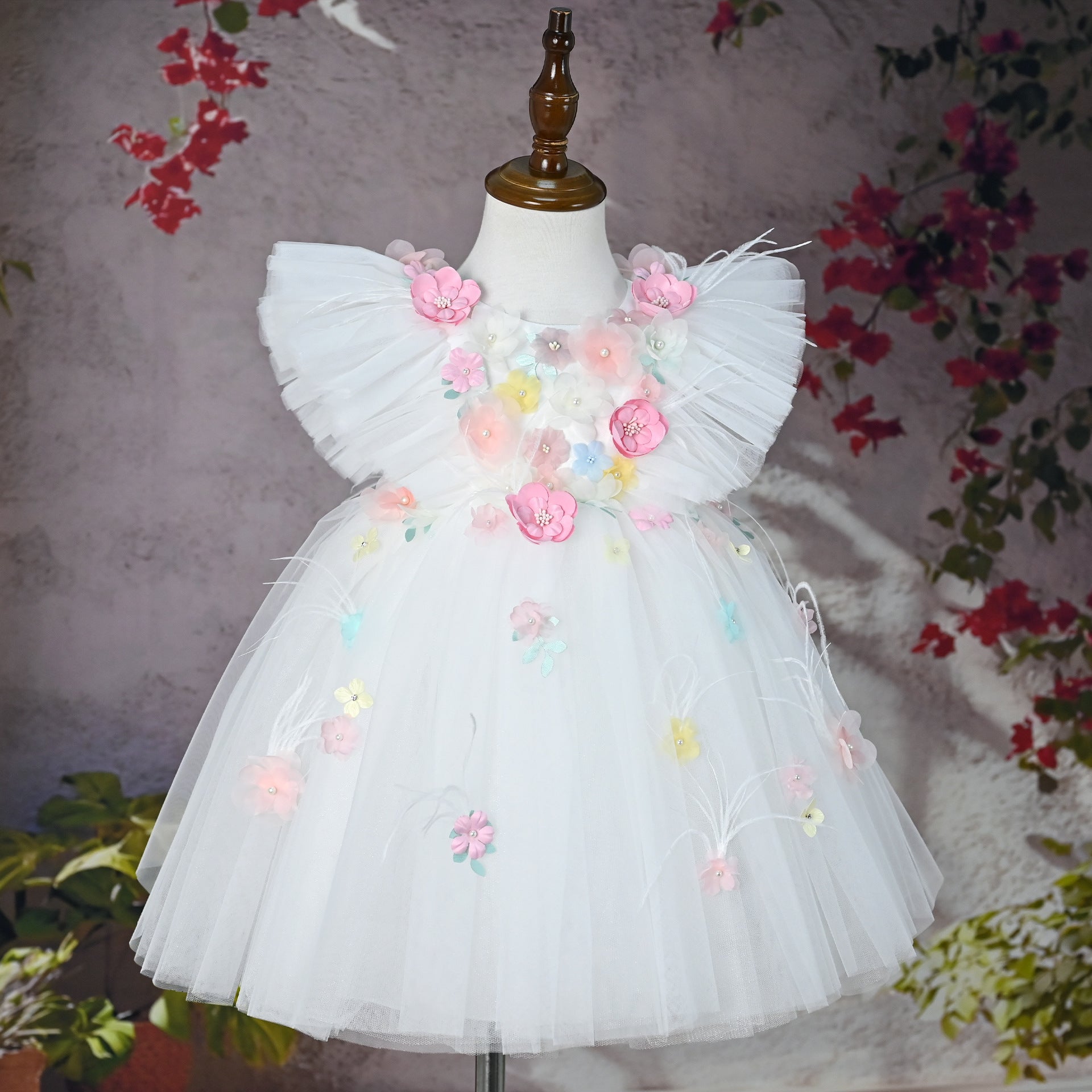 Vestido Infantil Branco Flores Encanto