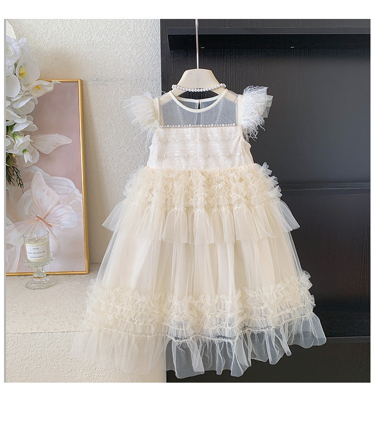 Vestido Infantil Tule com Plumas