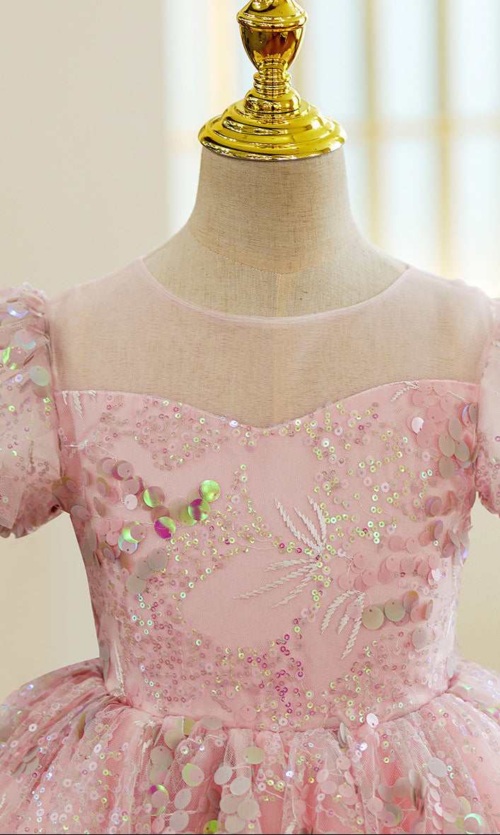 Vestido Infantil Rosa Lantejoulas