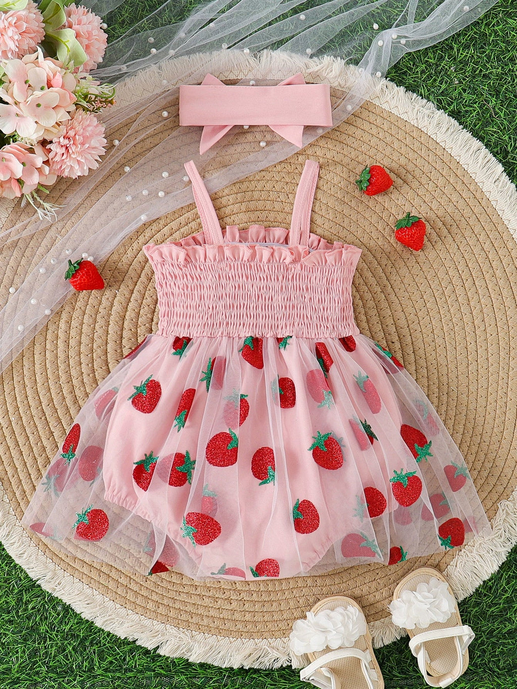 Vestido Infantil Tule Moranguinhos