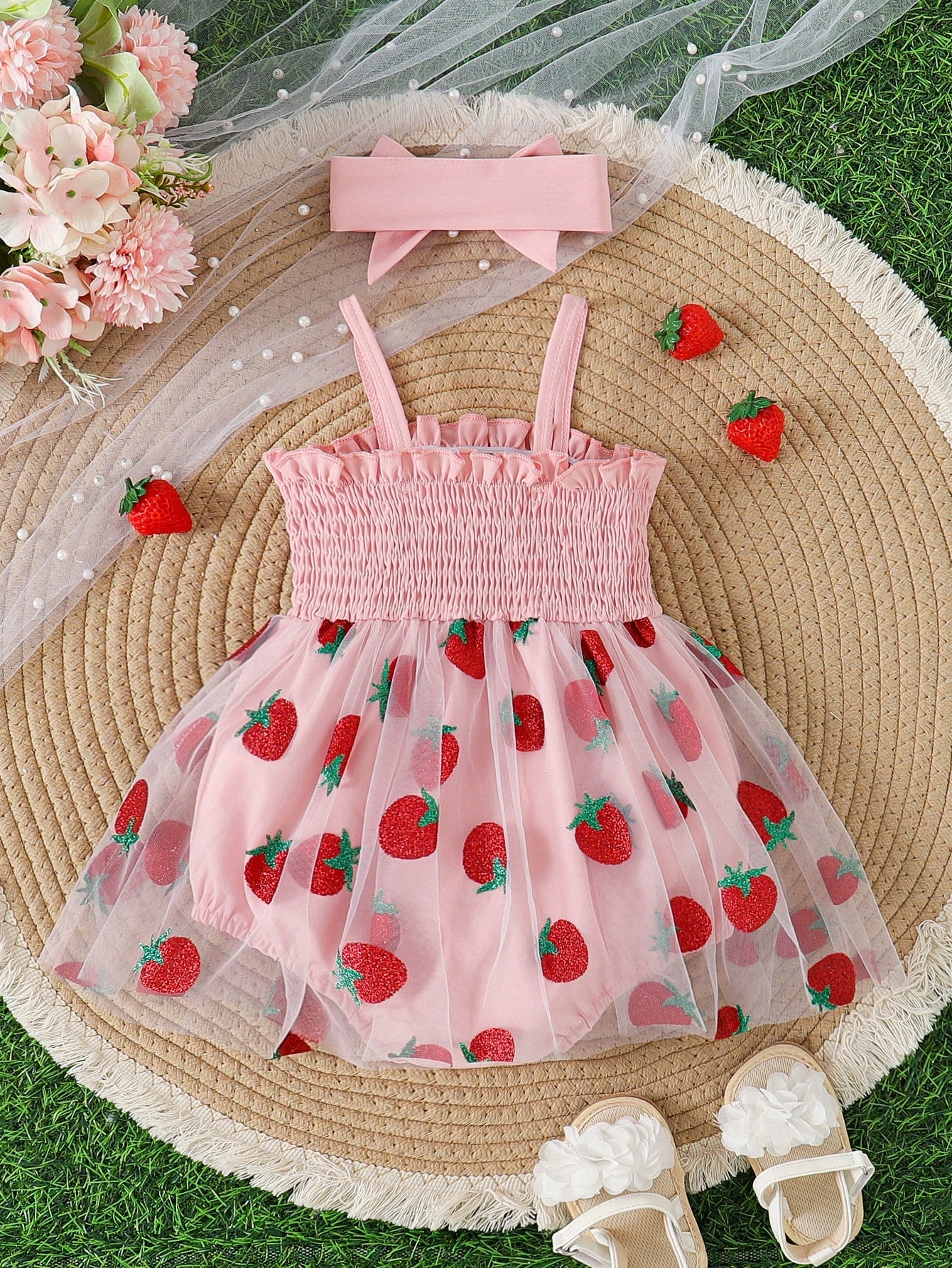 Vestido Infantil Tule Moranguinhos