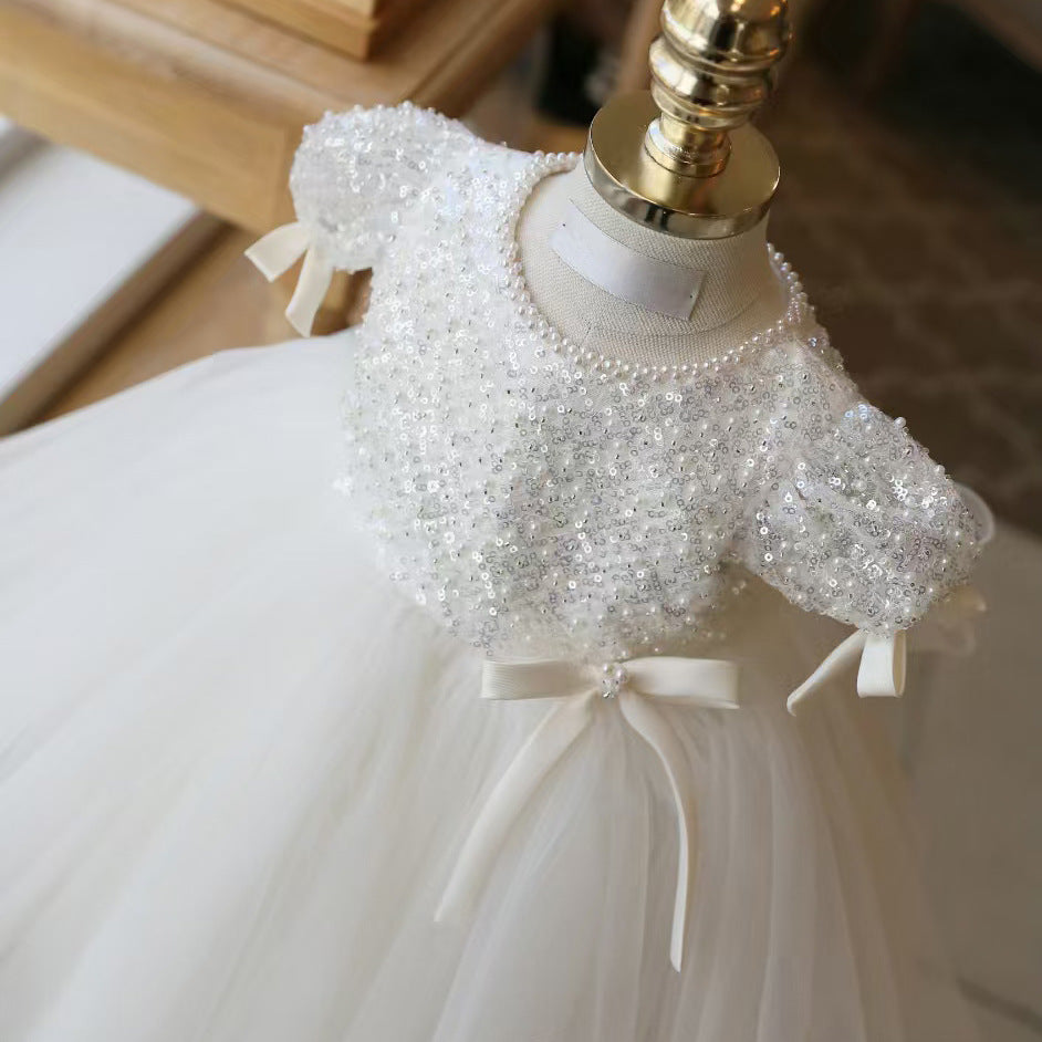 Vestido Infantil Branco Lantejoulas e Tule