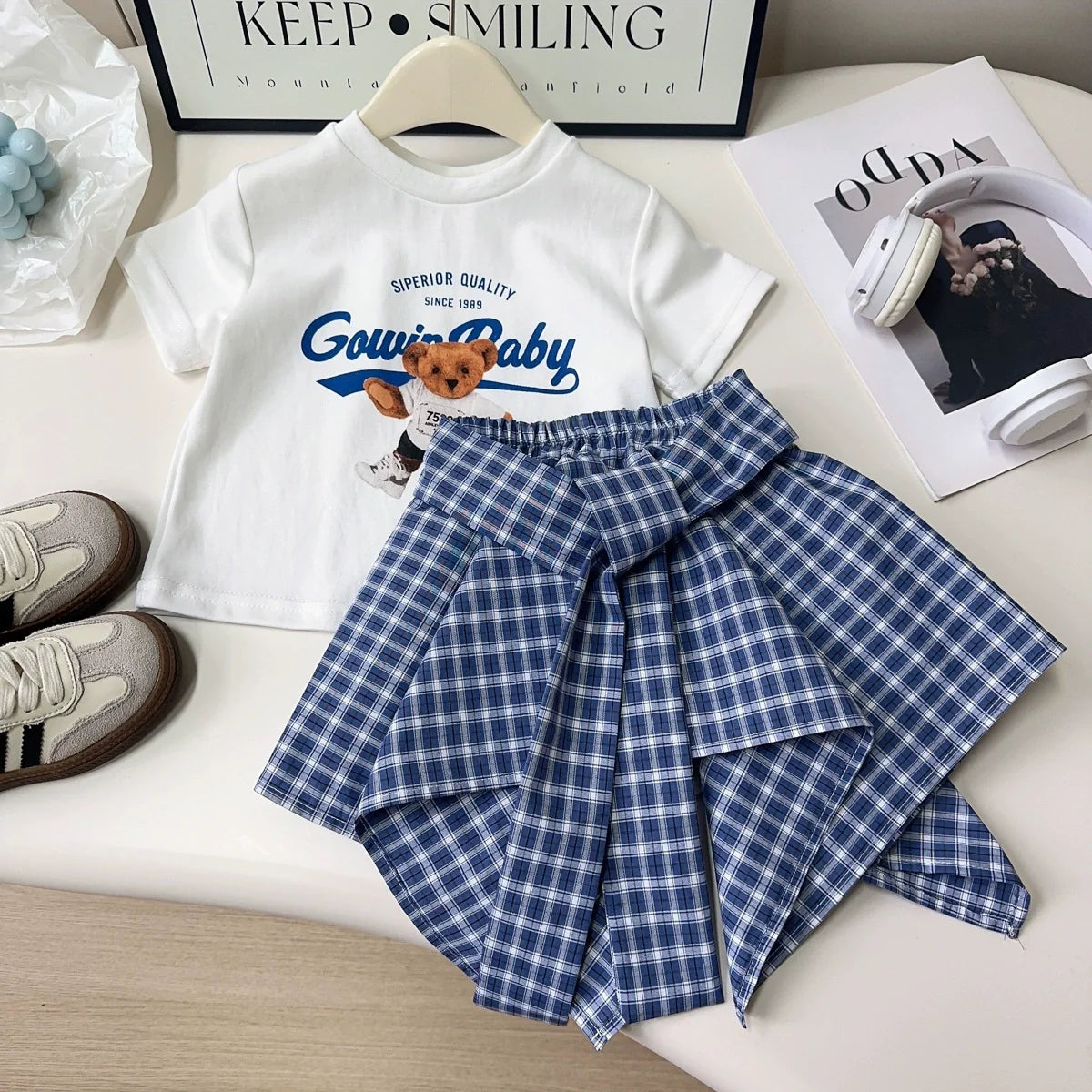 Conjunto Infantil Feminino Ursinho e Xadrez