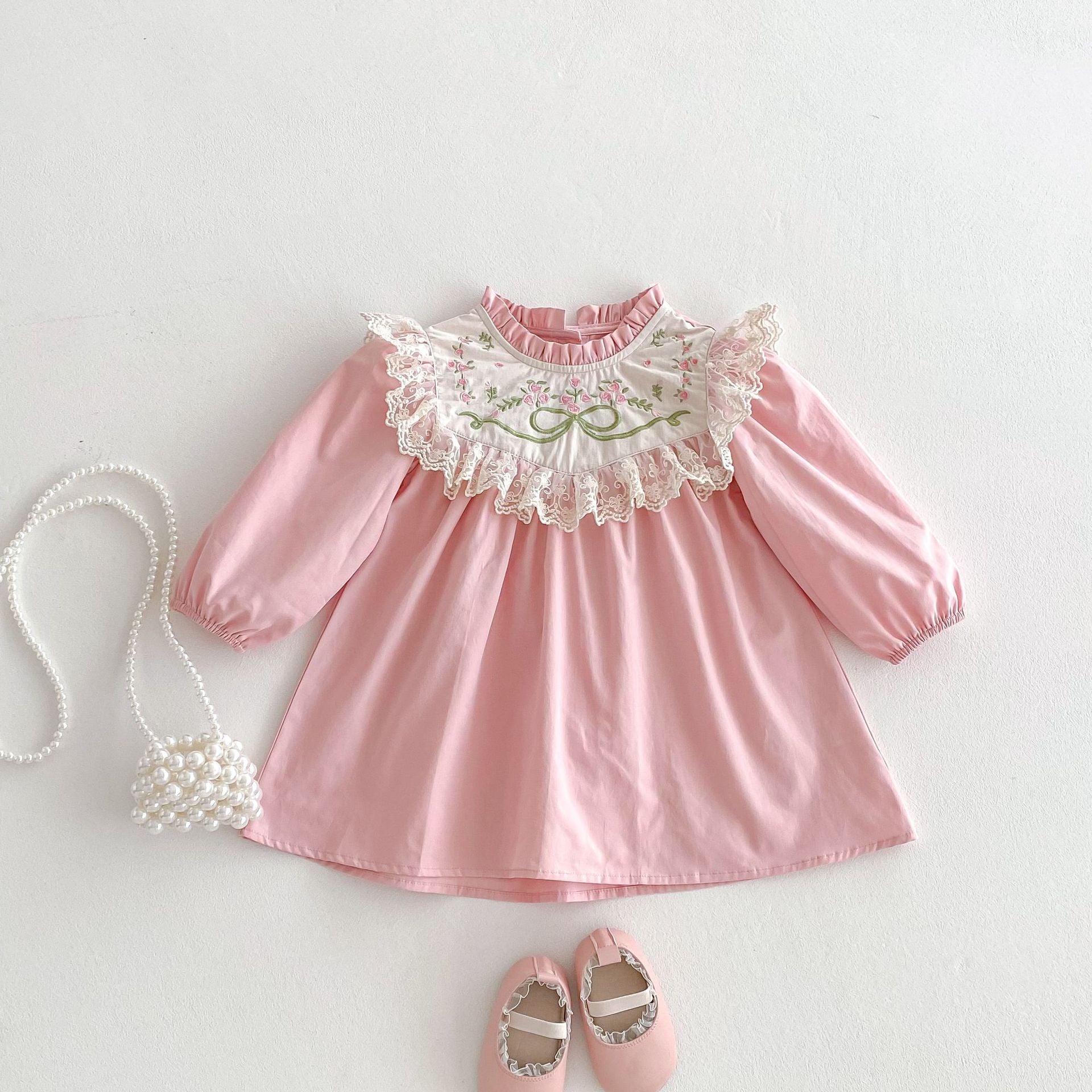 Vestido Infantil Rosa Bordadinho
