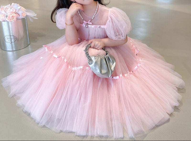 Vestido De Festa Infantil de Tule Rosa Princesa