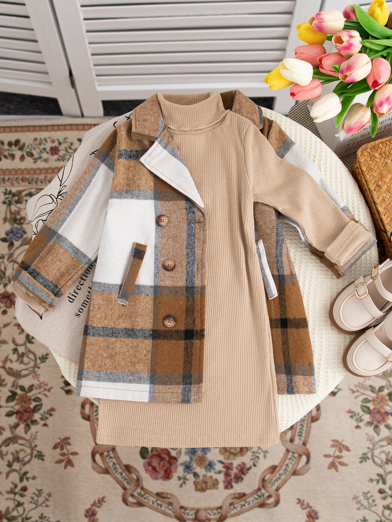 Conjunto Infantil Inverno Caqui e Xadrez
