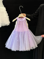 Vestido Infantil Roxo Tule Brilhante