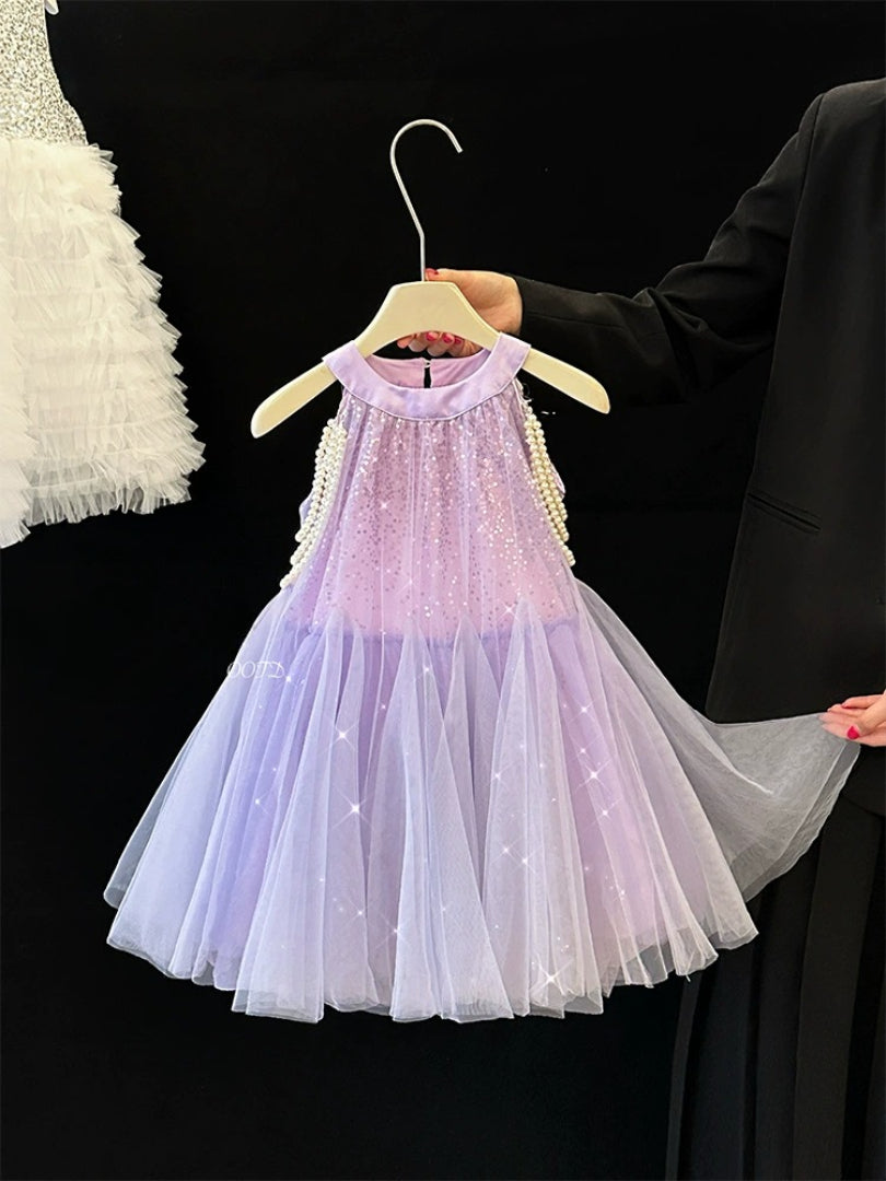 Vestido Infantil Roxo Tule Brilhante