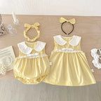 Body/ Vestido Infantil Amarelo Lacinho
