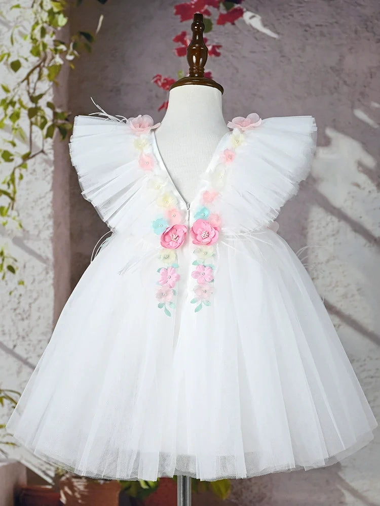 Vestido Infantil Branco Flores Encanto