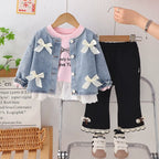 Conjunto Infantil 3 Peças Jeans Lacinhos