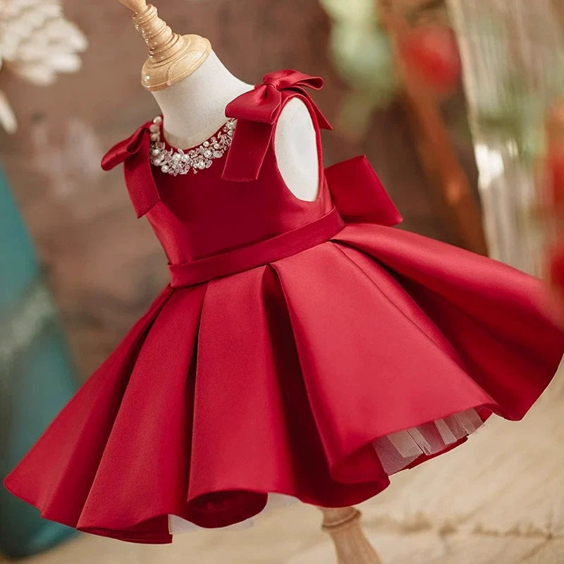 Vestido Infantil de Festa Vermelho Pérolas