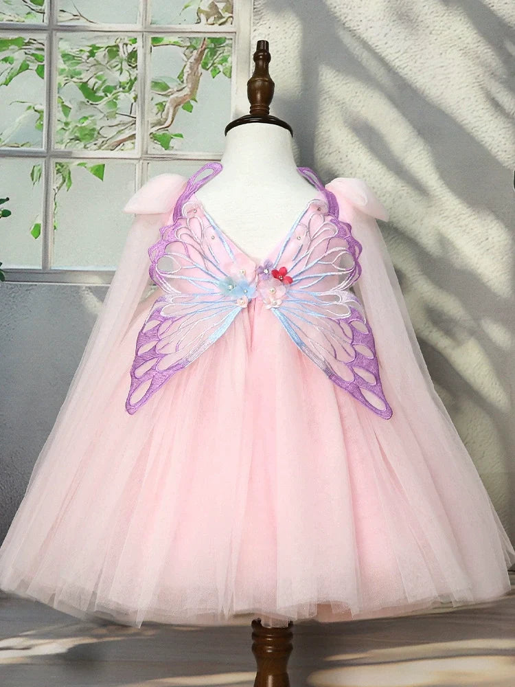 Vestido de Festa Rosa Floral com Asinha