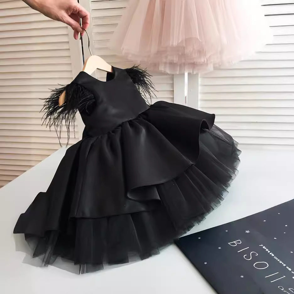 Vestido Infantil Preto Cetim Pluminha