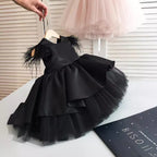 Vestido Infantil Preto Cetim Pluminha