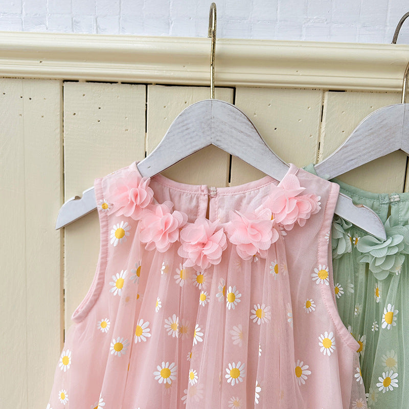 Vestido Infantil Tule Margaridas