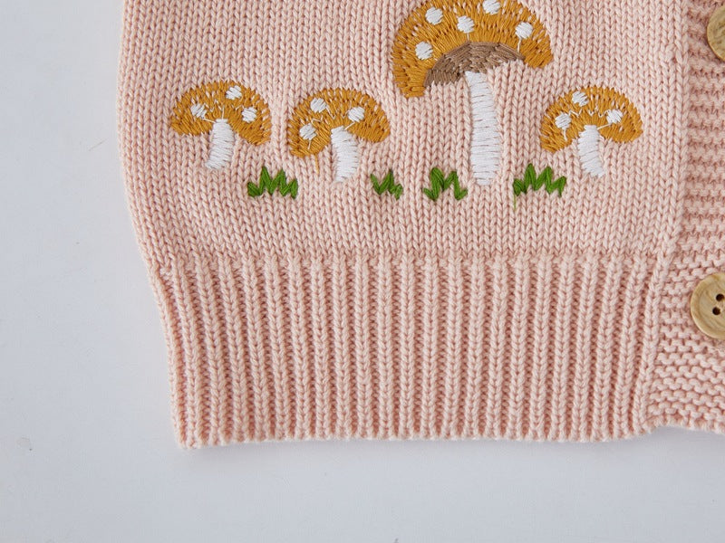 Cardigan Infantil De Tricô Cogumelo