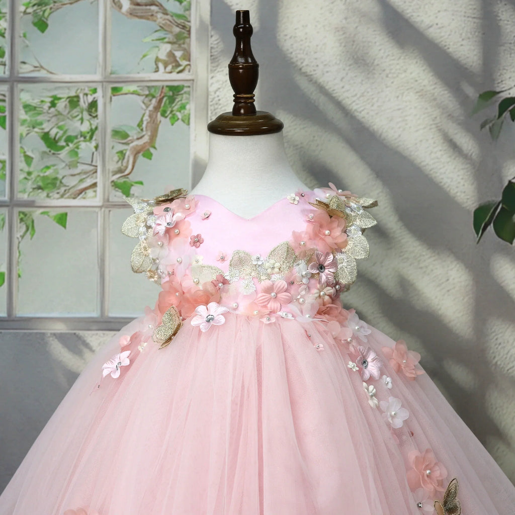 Vestido de Festa Rosa com Florzinhas