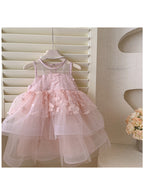 Vestido Infantil Festa Rosa Flores