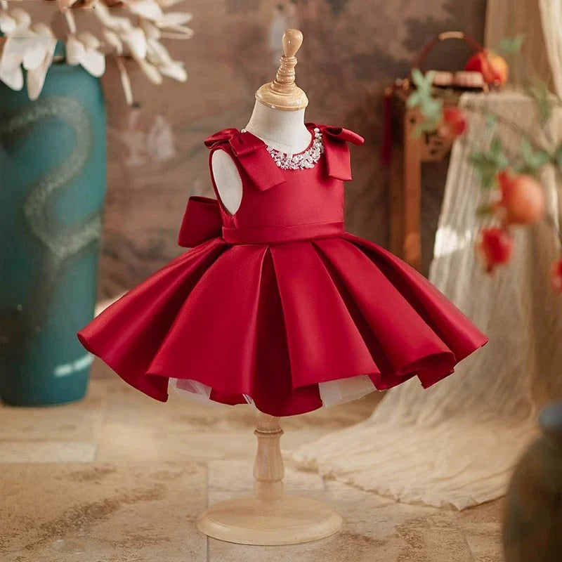 Vestido Infantil de Festa Vermelho Pérolas