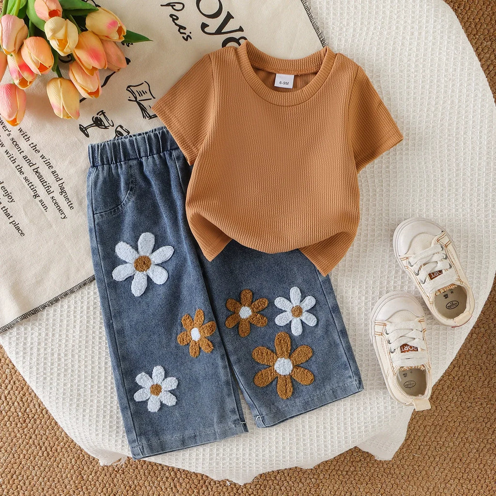 Conjunto Infantil Feminino Jeans Flores