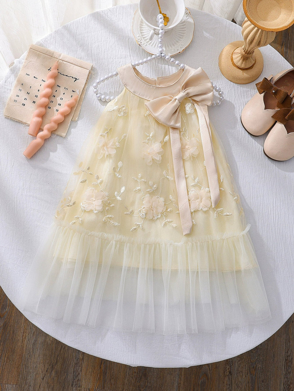 Vestido Infantil Tule Floral com Lacinho