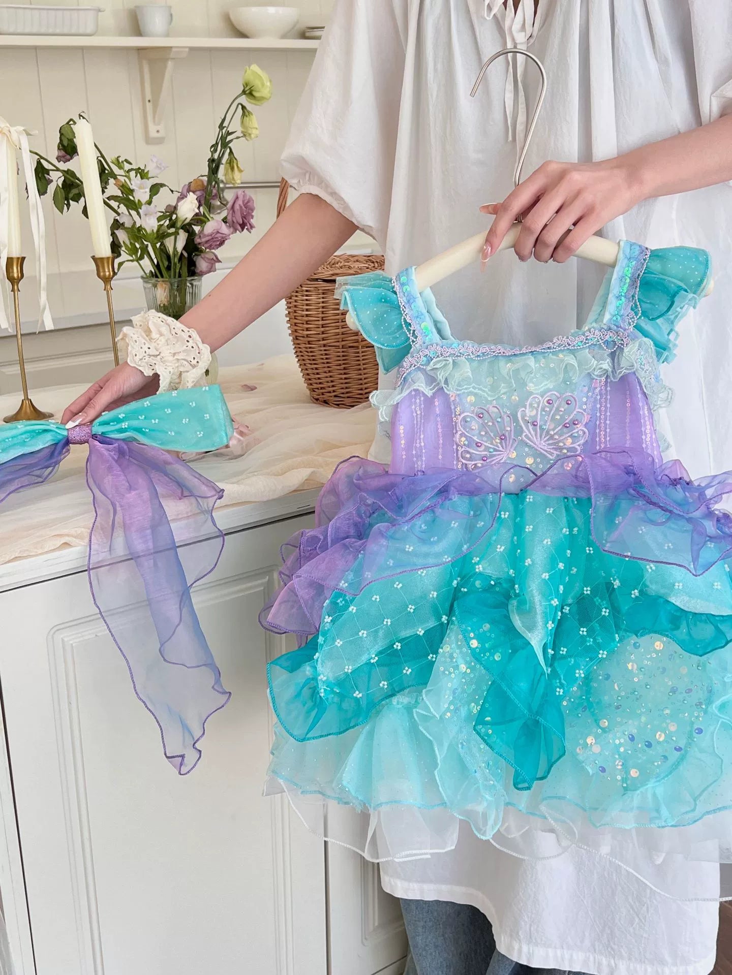 Vestido Infantil com Laço Sereia