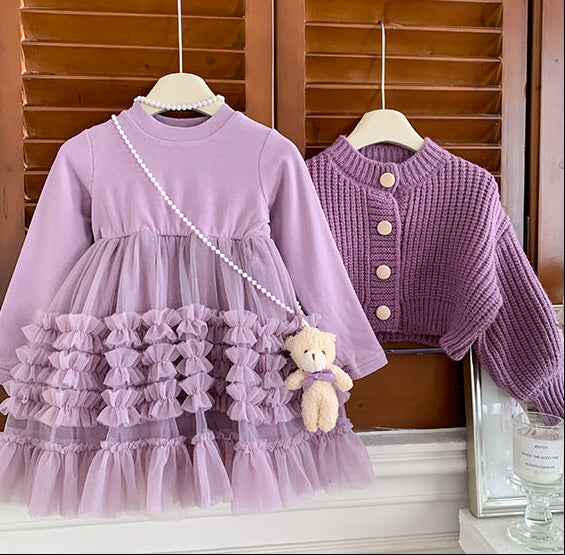 Conjunto Infantil Casaco + Vestido Tule