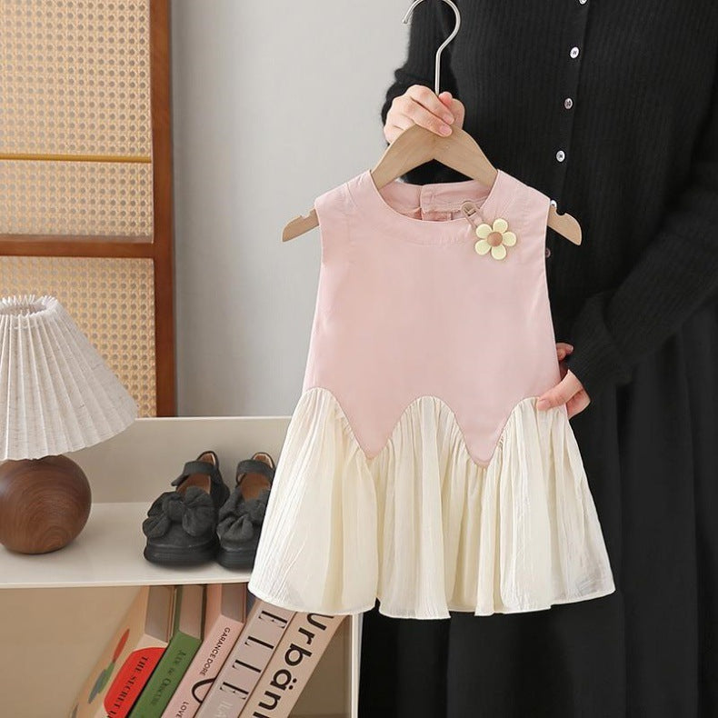 Vestido Infantil Barra Plíssadinha e Florzinha