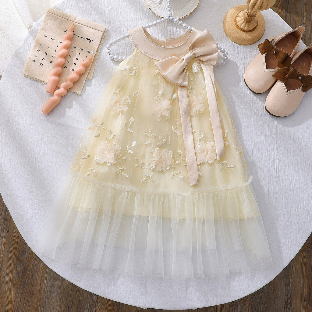Vestido Infantil Tule Floral com Lacinho