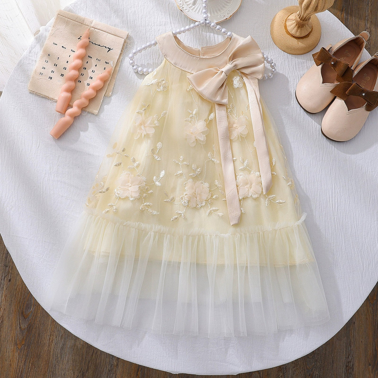 Vestido Infantil Tule Floral com Lacinho