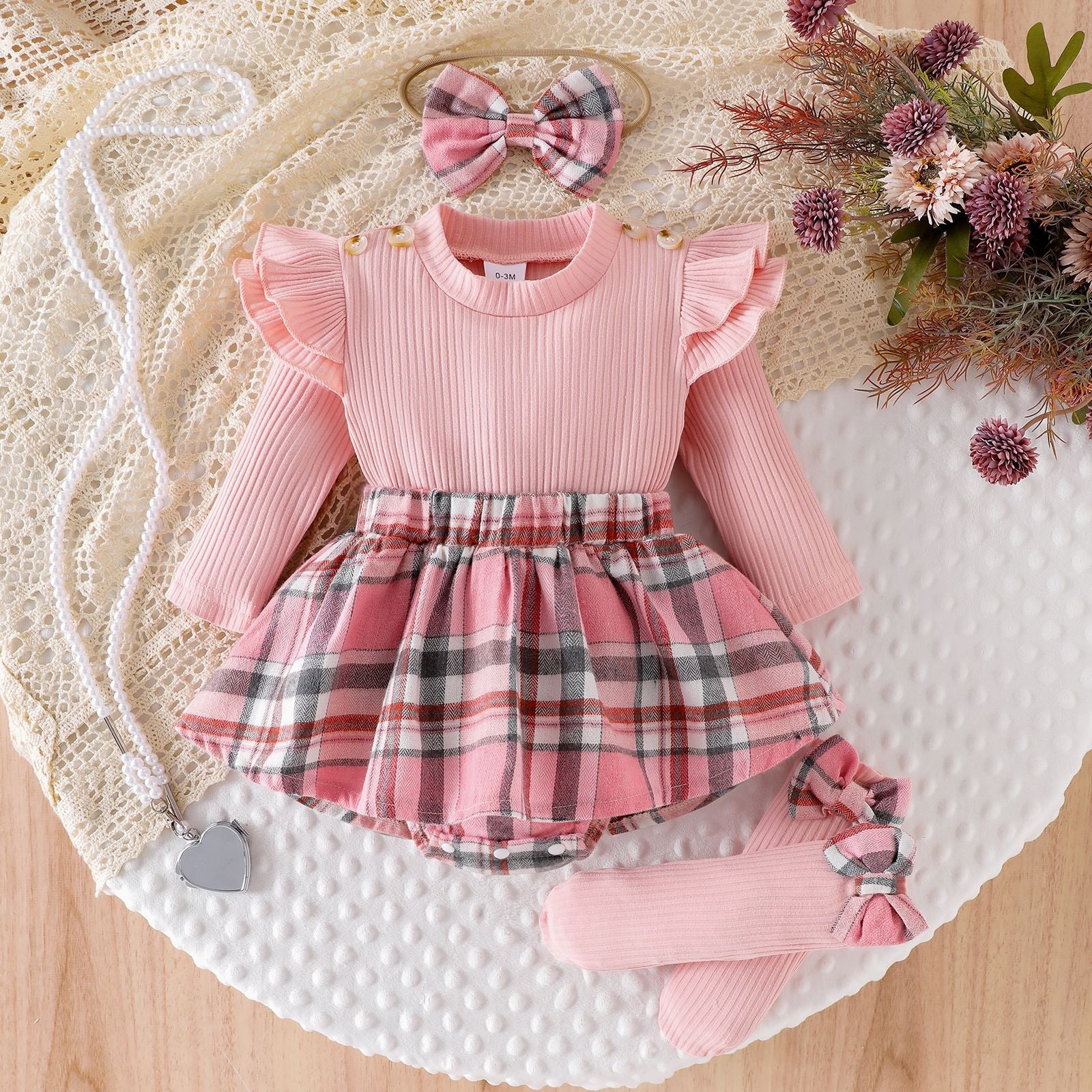 Conjunto Infantil Feminino Botões e Xadrez